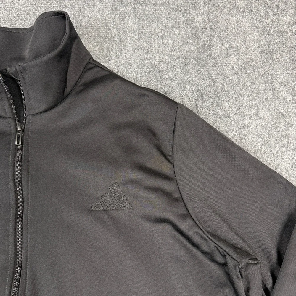 Adidas Full Zip Track Jacket Men Size Large Black Fleece Lined Training Athletic